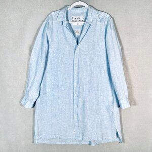 Frank & Eileen Hunter Dress Womens L Blue Linen Button Up Quiet Luxury Italy